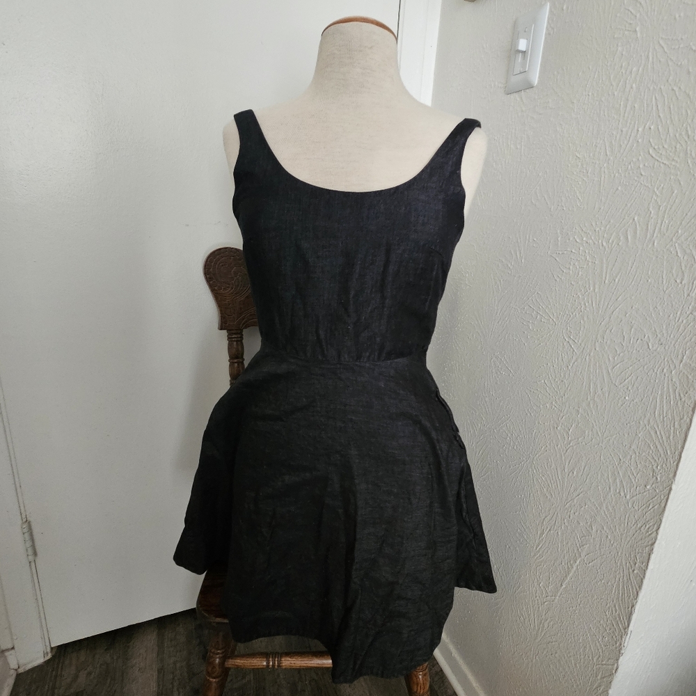 GAP Sleeveless A-line Assymetrical Dress Women Black Linen Cotton 2 EUC